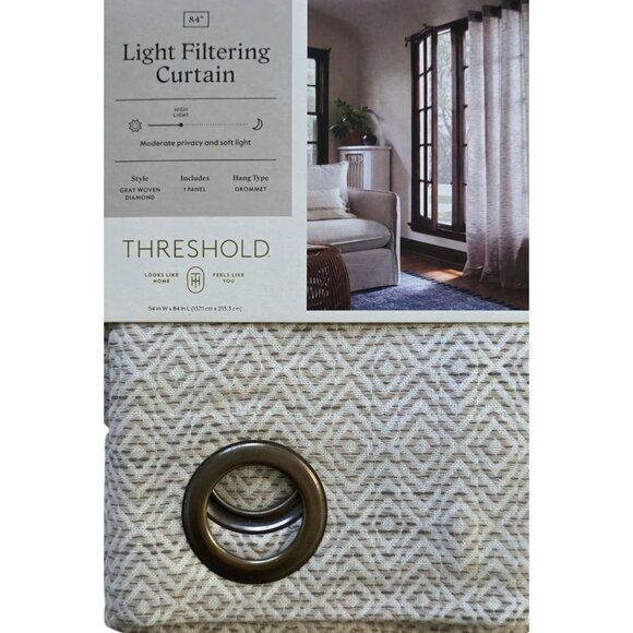 New Threshold Gray Woven Diamond Light Filtering Curtain One Panel 54 W x 84 L - Picture 3 of 7